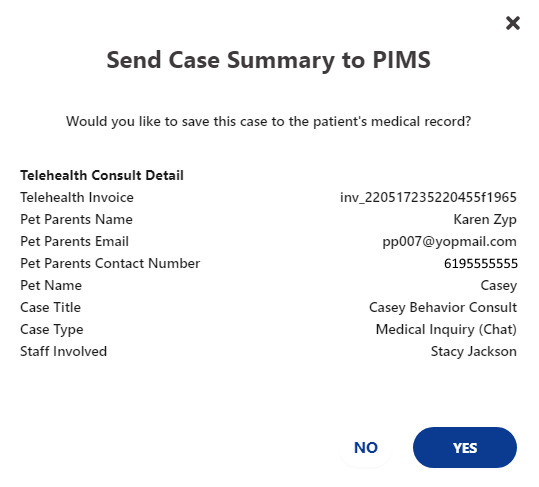 Send To PIMS modal